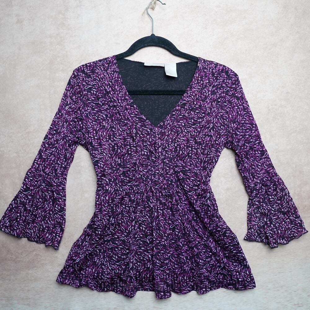 Worthington Purple Bell Sleeve Top Medium Y2K